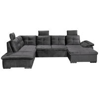 WOHNLANDSCHAFT Grau Mikrovelours  - Schwarz/Grau, KONVENTIONELL, Kunststoff/Textil (217/334/127cm) - Carryhome