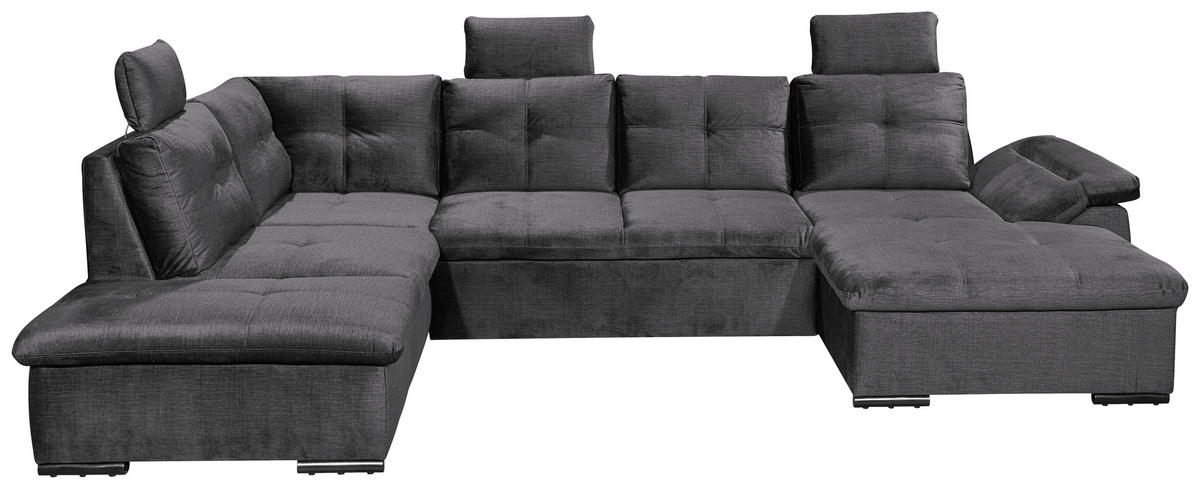 WOHNLANDSCHAFT Grau Mikrovelours  - Schwarz/Grau, KONVENTIONELL, Kunststoff/Textil (217/334/127cm) - Carryhome