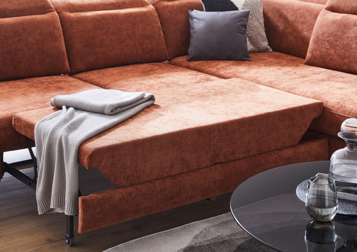 HÖRNSOFFA i velour rostfärgad  - svart/rostfärgad, Design, metall/textil (295/213cm) - Best Price
