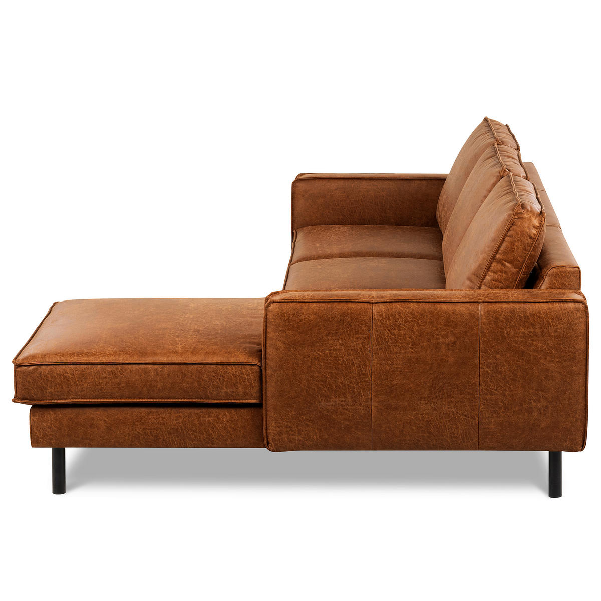 ECKSOFA Cognac Echtleder Lederlook Bettkasten, Schlaffunktion, Rücken echt  - Cognac/Schwarz, Design, Leder/Textil (166/238cm) - Livetastic