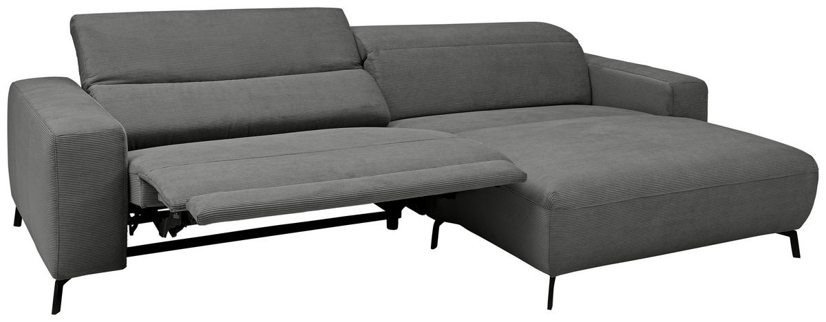 ECKSOFA in Feincord Anthrazit  - Anthrazit/Schwarz, Design, Textil/Metall (294/172-177cm) - Pure Home Lifestyle