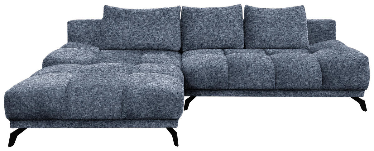ECKSOFA in Chenille Dunkelblau  - Schwarz/Dunkelblau, MODERN, Textil/Metall (182/290cm) - Hom`in