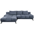 ECKSOFA in Chenille Dunkelblau  - Schwarz/Dunkelblau, MODERN, Textil/Metall (182/290cm) - Hom`in