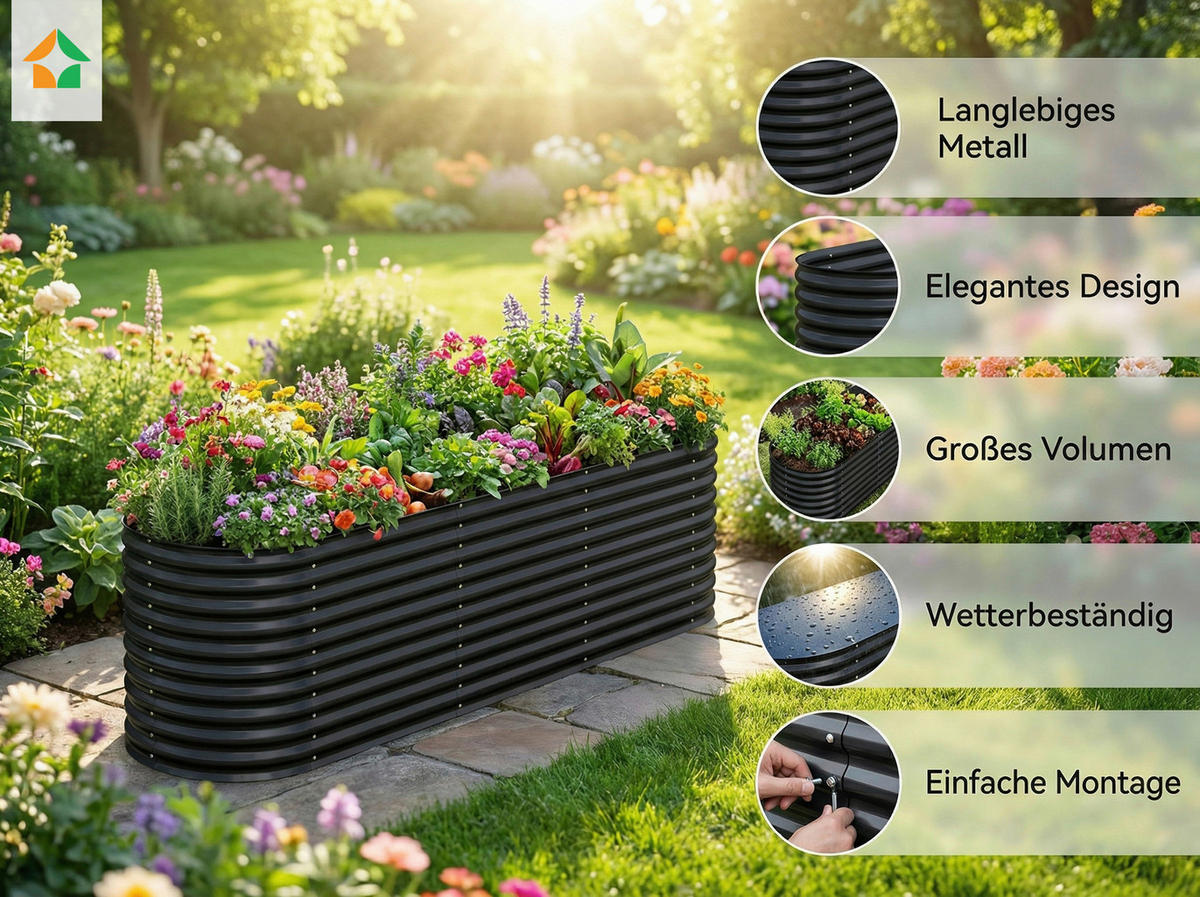 VYVÝŠENÝ ZÁHON 320/80/80 cm   - antracitová, Basics, kov (320/80/80cm) - Prestige Home