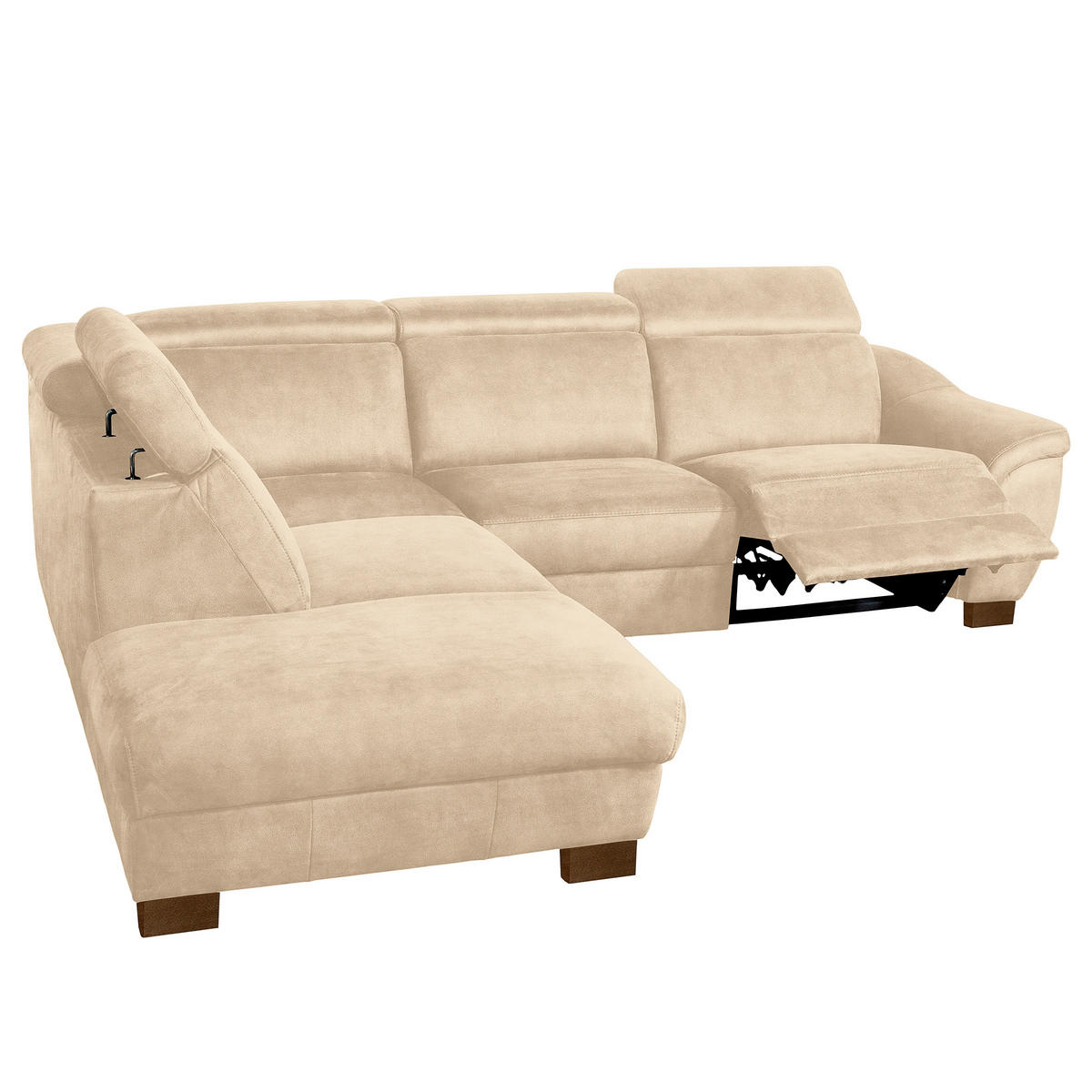 ECKSOFA TREND in Mikrofaser Beige Bettkasten, Relaxfunktion, Kopfteilverstellung  238/276 cm  - Wengefarben/Beige, Design, Holz/Textil (238/276cm) - Livetastic