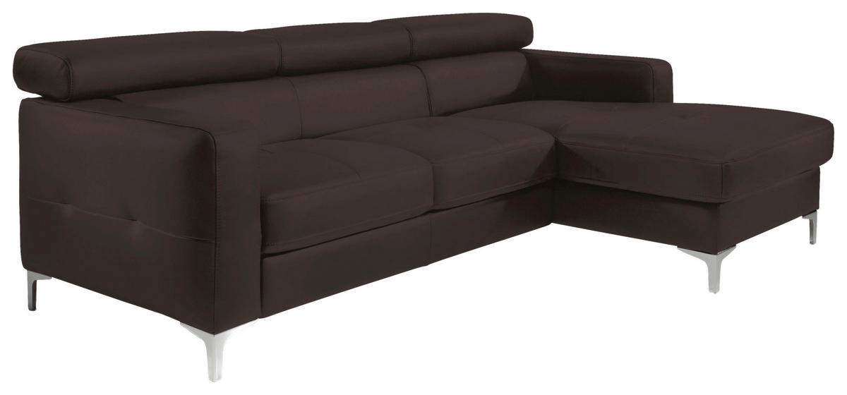 ECKSOFA in Echtleder Dunkelbraun  - Chromfarben/Dunkelbraun, Design, Leder/Metall (226/169cm) - Livetastic