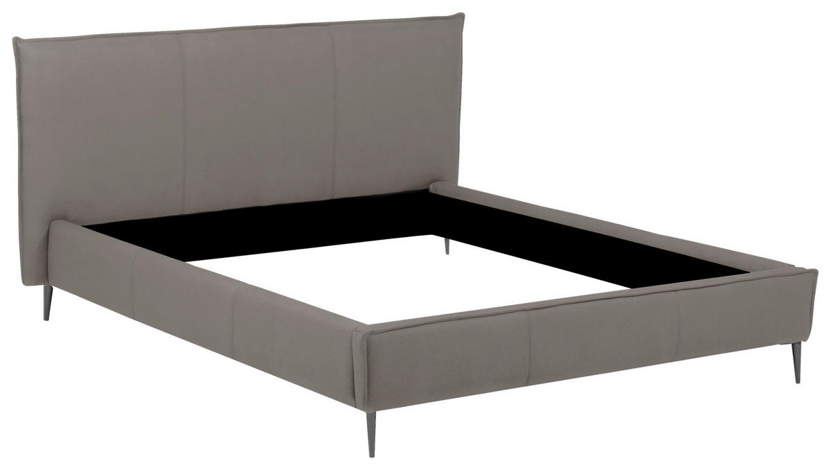 POLSTERBETT 140/200 cm,  in Grau, gepolstertes Kopfteil,  - Schwarzchrom/Grau, KONVENTIONELL, Leder/Metall (140/200cm) - Esposa