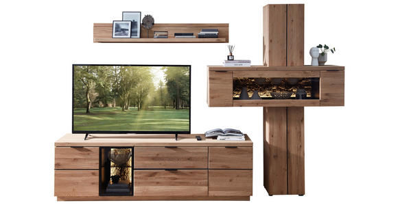 WOHNWAND  in Schwarz, Wildeiche   - Wildeiche/Schwarz, Natur, Glas/Holz - Linea Natura