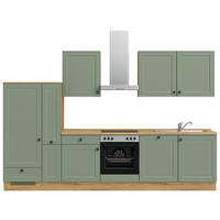 KÜCHENLEERBLOCK 330 cm   in Grün, Eichefarben  - Eichefarben/Schwarz, MODERN, Holzwerkstoff/Metall (330cm) - Nobilia