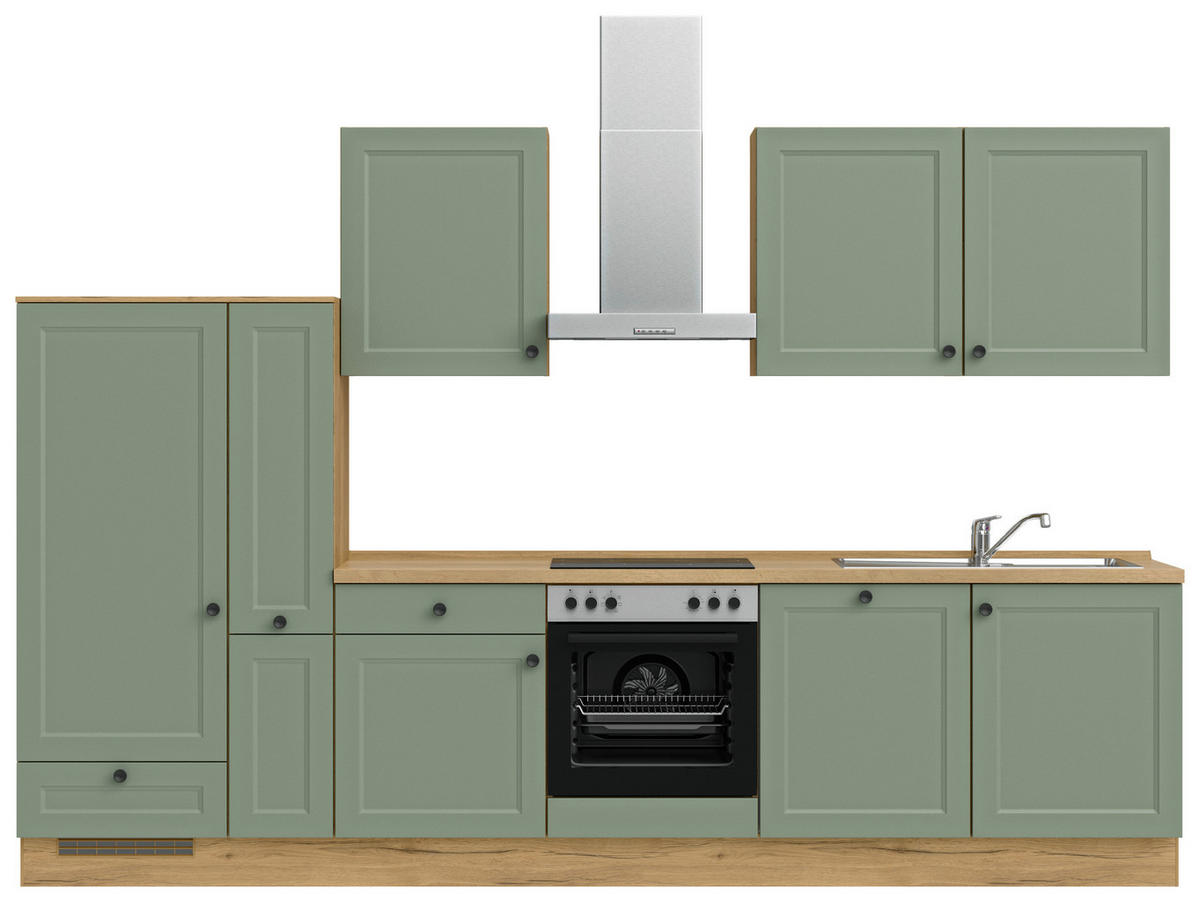 KÜCHENLEERBLOCK 330 cm   in Grün, Eichefarben  - Eichefarben/Schwarz, MODERN, Holzwerkstoff/Metall (330cm) - Nobilia