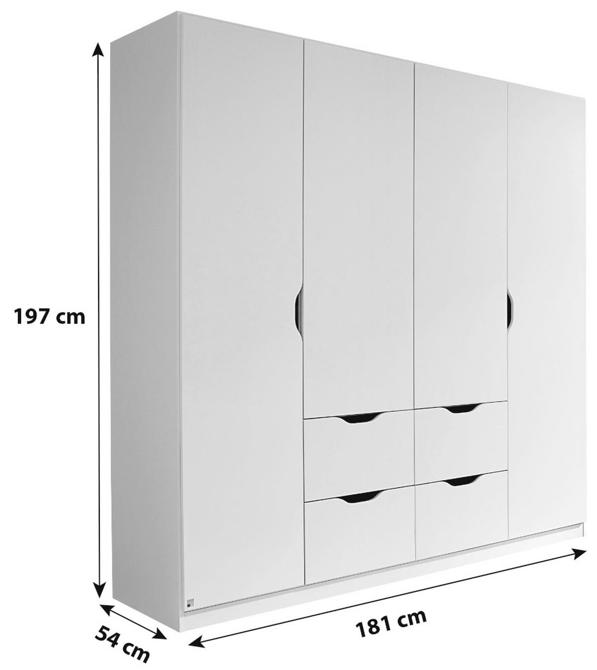 DREHTÜRENSCHRANK 181/197/54 cm 4-türig  - Weiss, Modern, Holzwerkstoff (181/197/54cm) - Rauch Möbel