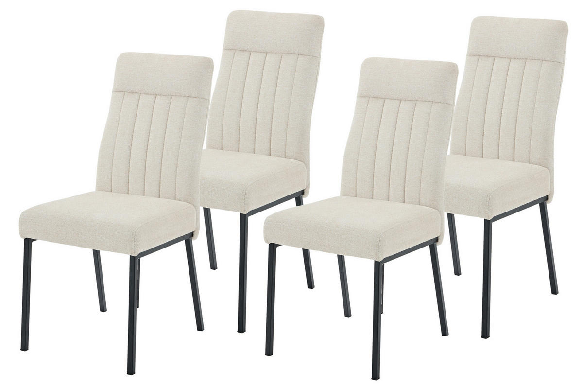 STUHL-SET 4 Stück  in Stahl Chenille  - Beige/Schwarz, MODERN, Textil/Metall (44/95/63,5cm) - MID.YOU