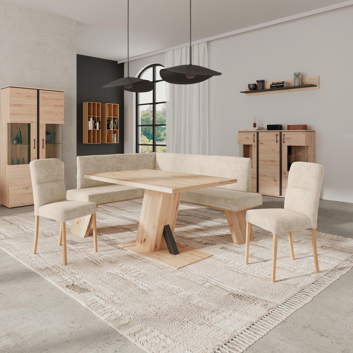 ECKBANK Webstoff Beige   - Eichefarben/Beige, KONVENTIONELL, Textil (140cm) - Livetastic