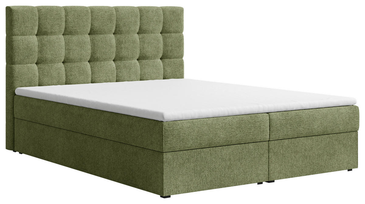 BOXBETT 160/200 cm,  in Dunkelgrün, Bettkasten, Topper, H2 + H3 = mittel + fest  - Dunkelgrün/Schwarz, MODERN, Holz/Kunststoff (160/200cm) - Livetastic