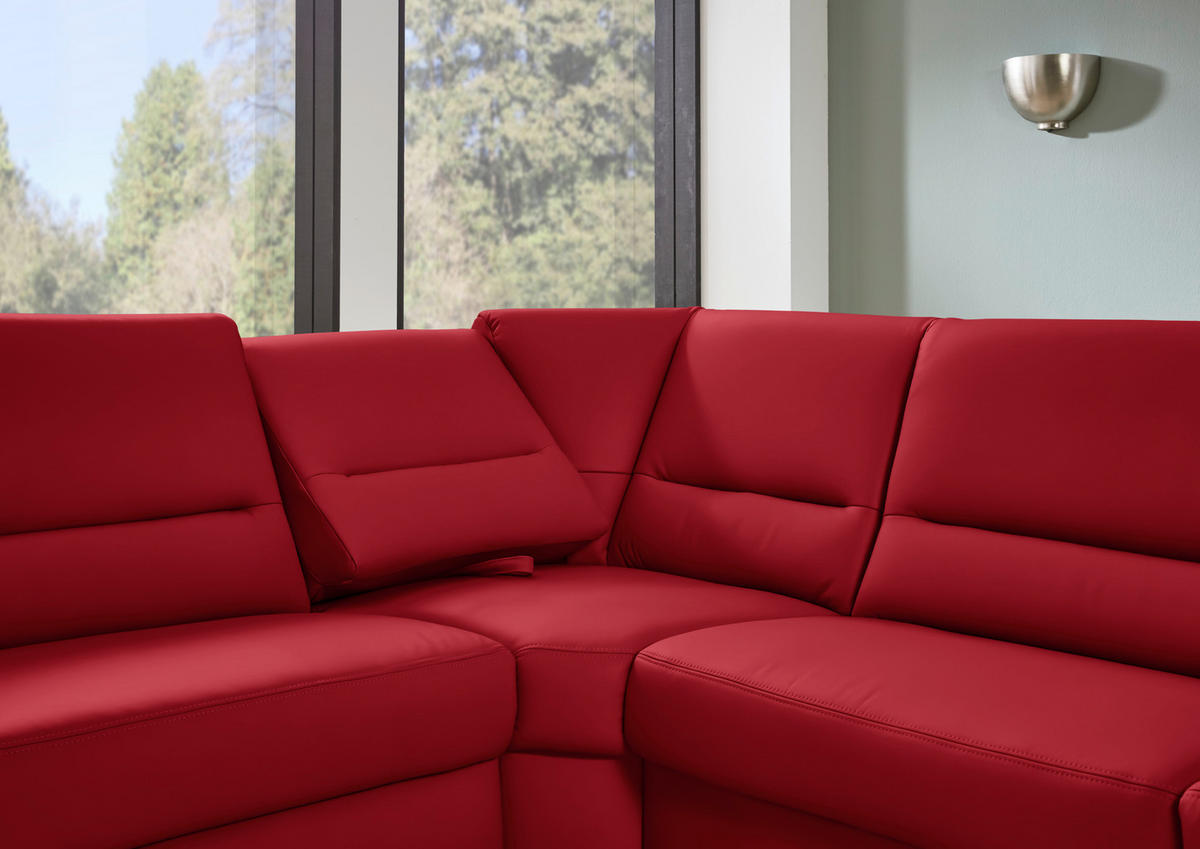 ECKSOFA  in Echtleder Rot  249/290 cm  - Rot/Schwarz, KONVENTIONELL, Leder/Metall (249/290cm) - Beldomo Premium