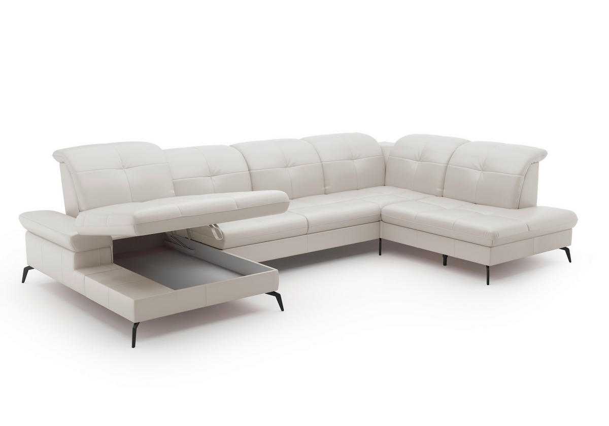 WOHNLANDSCHAFT in Vliesstoff Kombination Echtleder/Stoff Weiss  - Weiss/Schwarz, Konventionell, Leder/Textil (185/357/231cm) - Sit & More