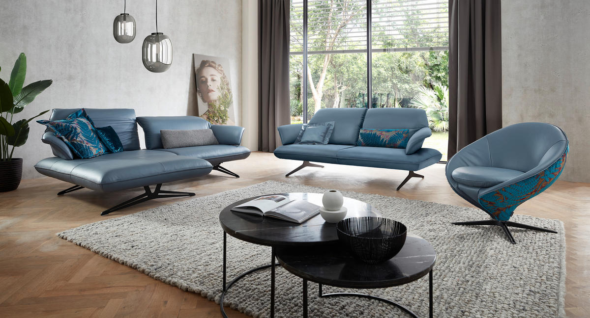 ECKSOFA in Echtleder Blau  - Blau/Beige, Design, Leder/Metall (252/169cm) - Koinor