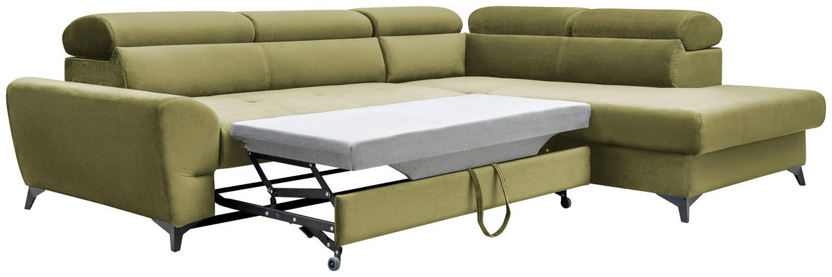 ECKSOFA Olivgrün Velours  - Schwarz/Olivgrün, MODERN, Textil/Metall (272/212cm) - MID.YOU