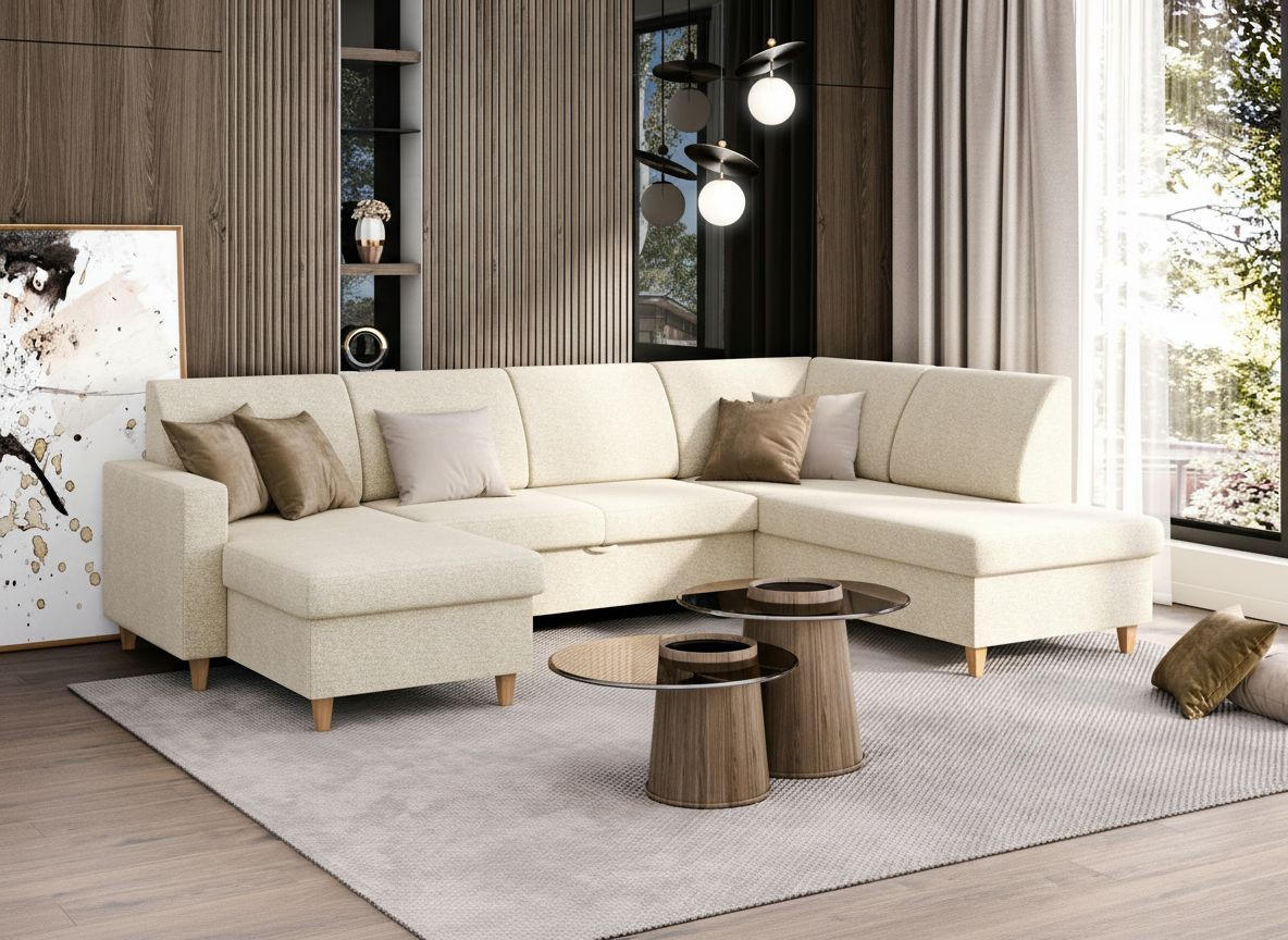 WOHNLANDSCHAFT NIKAS Creme Bouclé  - Buchefarben/Creme, Design, Holz/Textil (310/160/145cm) - MID.YOU