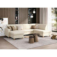 WOHNLANDSCHAFT Bouclé Creme  - Buchefarben/Creme, Design, Holz/Holzwerkstoff (310/160/145cm) - MID.YOU