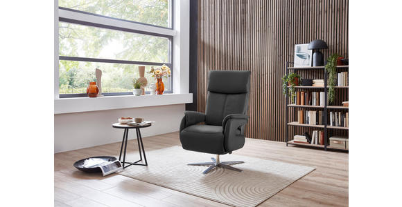 RELAXSESSEL in Leder Anthrazit - Edelstahlfarben/Anthrazit, Design, Leder/Metall (70/124/85cm) - Cantus