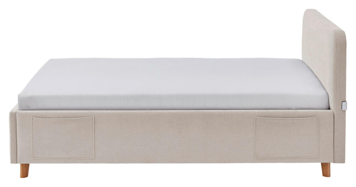 POLSTERBETT 120/200 cm,  in Eichefarben, Beige, Lattenrost, Bettkasten, Betttasche,  - Eichefarben/Birkefarben, KONVENTIONELL, Holz/Textil (120/200cm) - Boxxx