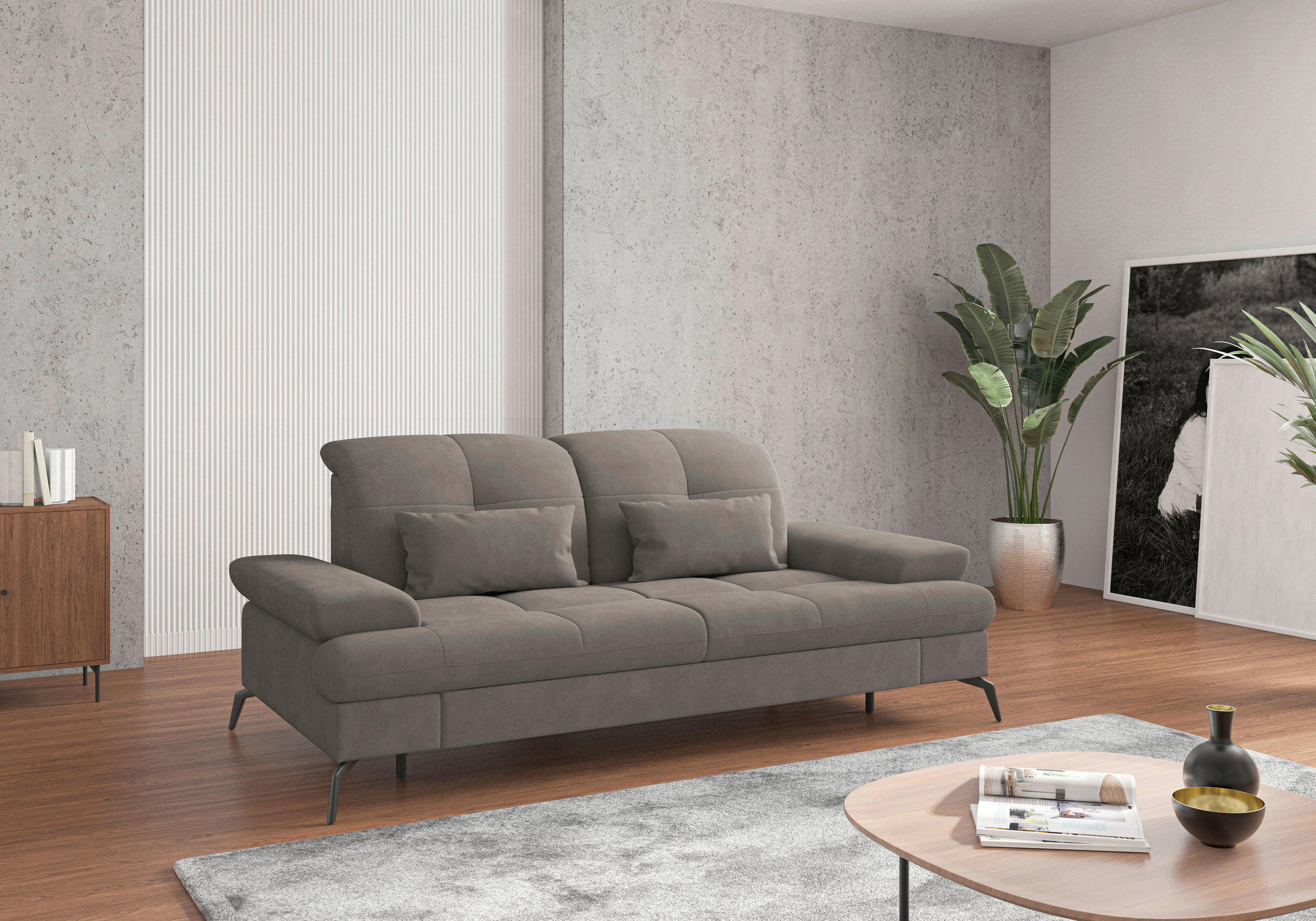 3-SITZER-SOFA Flachgewebe Schlammfarben  - Schlammfarben/Schwarz, KONVENTIONELL, Textil/Metall (212/90/122cm) - Sit & More