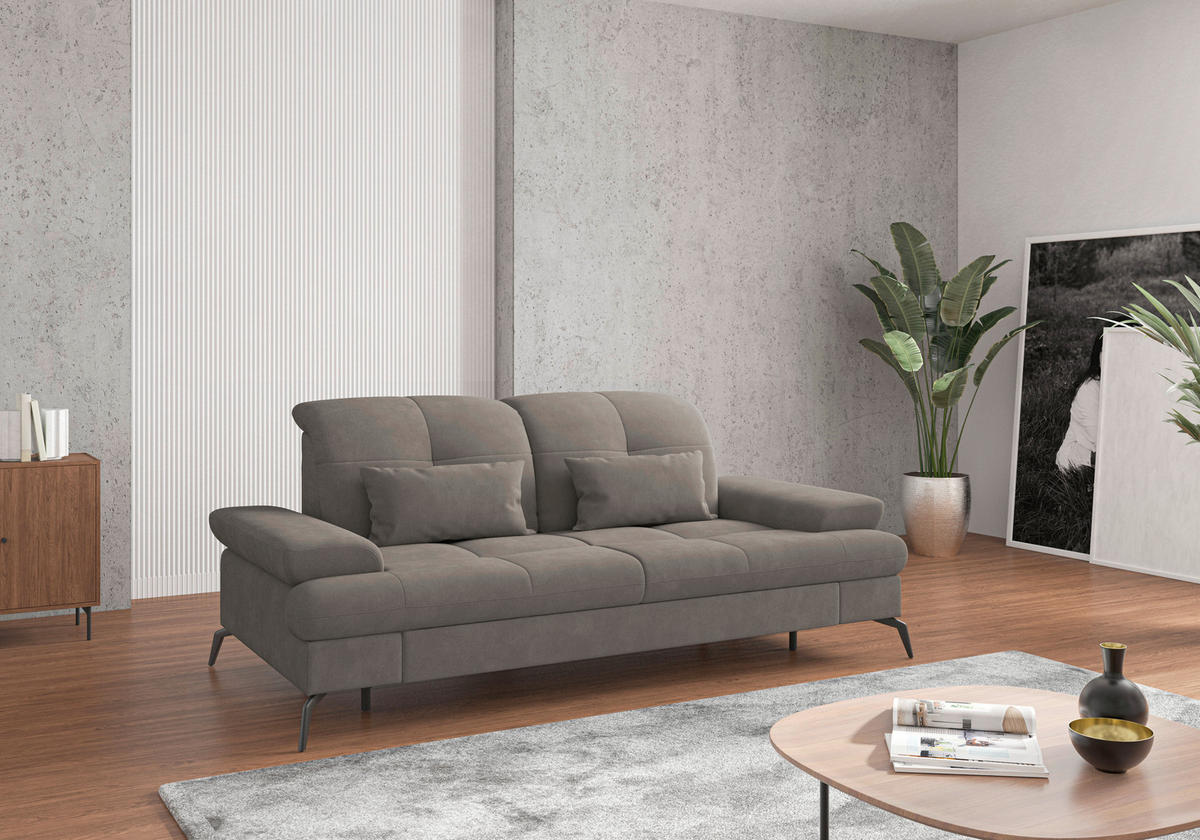 3-SITZER-SOFA Flachgewebe Schlammfarben  - Schlammfarben/Schwarz, KONVENTIONELL, Textil/Metall (212/90/122cm) - Sit & More