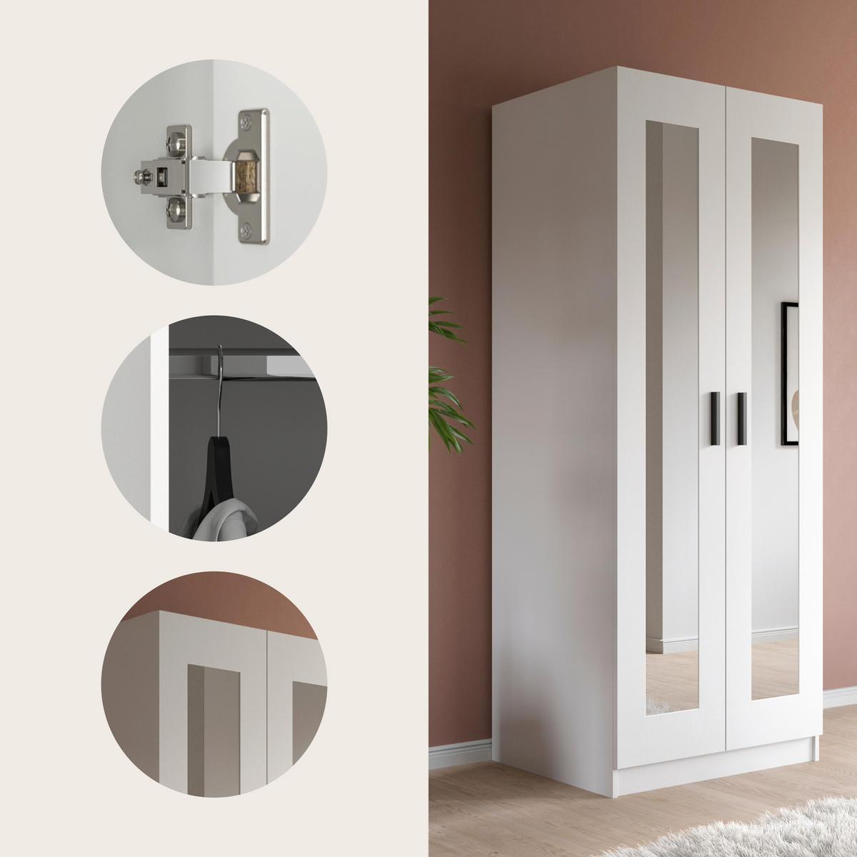 DREHTÜRENSCHRANK  in Weiß  - Schwarz/Weiß, ROMANTIK / LANDHAUS, Holzwerkstoff/Kunststoff (80/195/56cm) - Livetastic