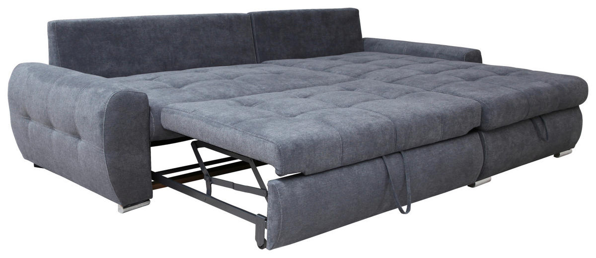 ECKSCHLAFSOFA Velours Grau  inkl. Bettkasten, Schlaffunktion  - Chromfarben/Weiß, Design, Kunststoff/Textil (277/175cm) - Livetastic