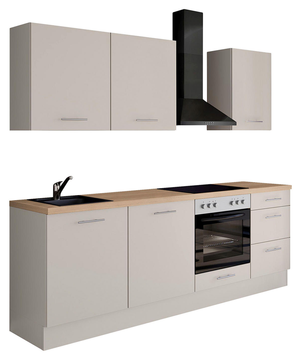 KÜCHENBLOCK 230 cm   in Magnolie  - Edelstahlfarben/Eichefarben, Design, Holzwerkstoff/Metall (230cm) - Impuls