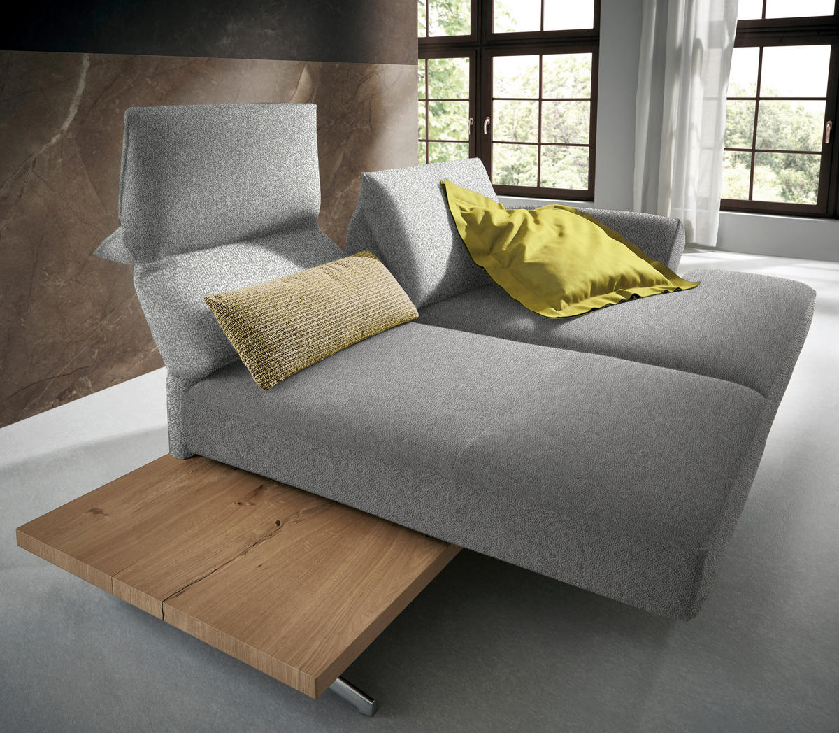 ECKSOFA in Flachgewebe Hellgrau  - Chromfarben/Hellgrau, Design, Holz/Textil (240/132cm) - Koinor