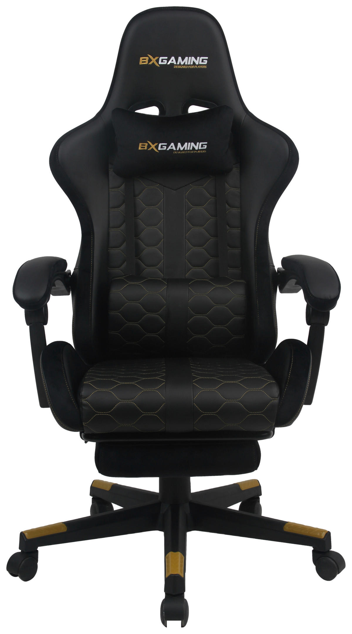 GAMINGSTUHL  in Lederlook, Samt Schwarz  - Goldfarben/Schwarz, Design, Kunststoff/Textil (63/114/62cm) - BX Gaming