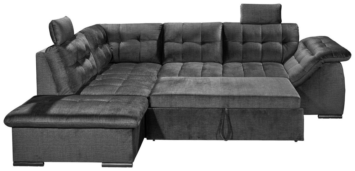 ECKSOFA in Mikrovelours Schwarz  - Schwarz, Konventionell, Kunststoff/Textil (217/283cm) - MID.YOU