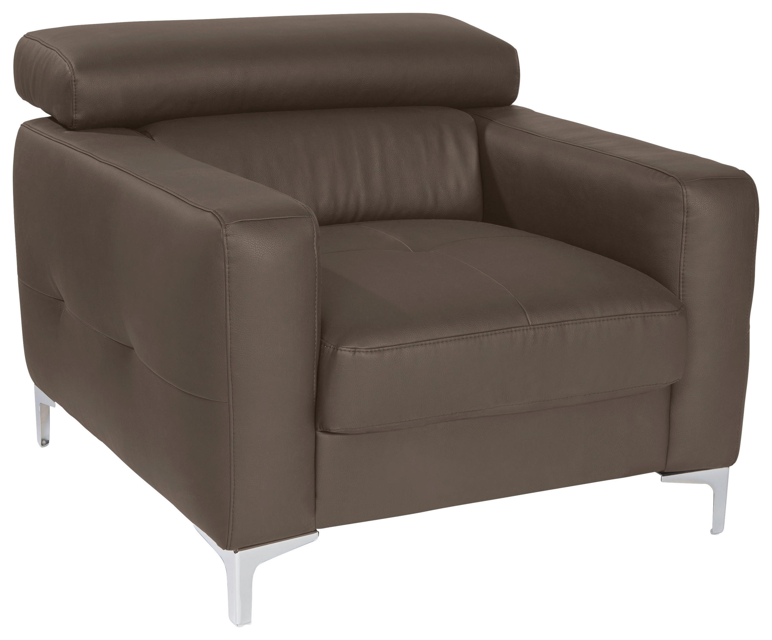 SESSEL Echtleder Graubraun    - Chromfarben/Graubraun, Design, Leder/Metall (99/78-92/106cm) - Livetastic