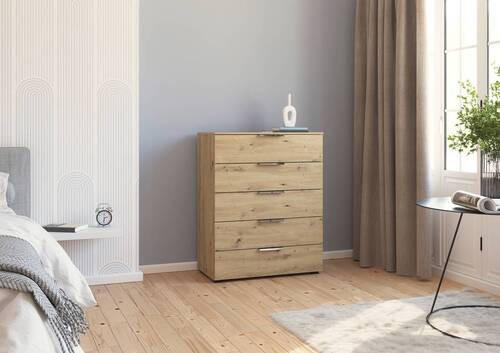 Thumbnail - Rauch Möbel Kommode, Chrom, Eiche Artisan, Metall, 5 Schublade(n) Schubladen, 80x100x42 cm, Blauer Engel, BQ - Bündnis f...