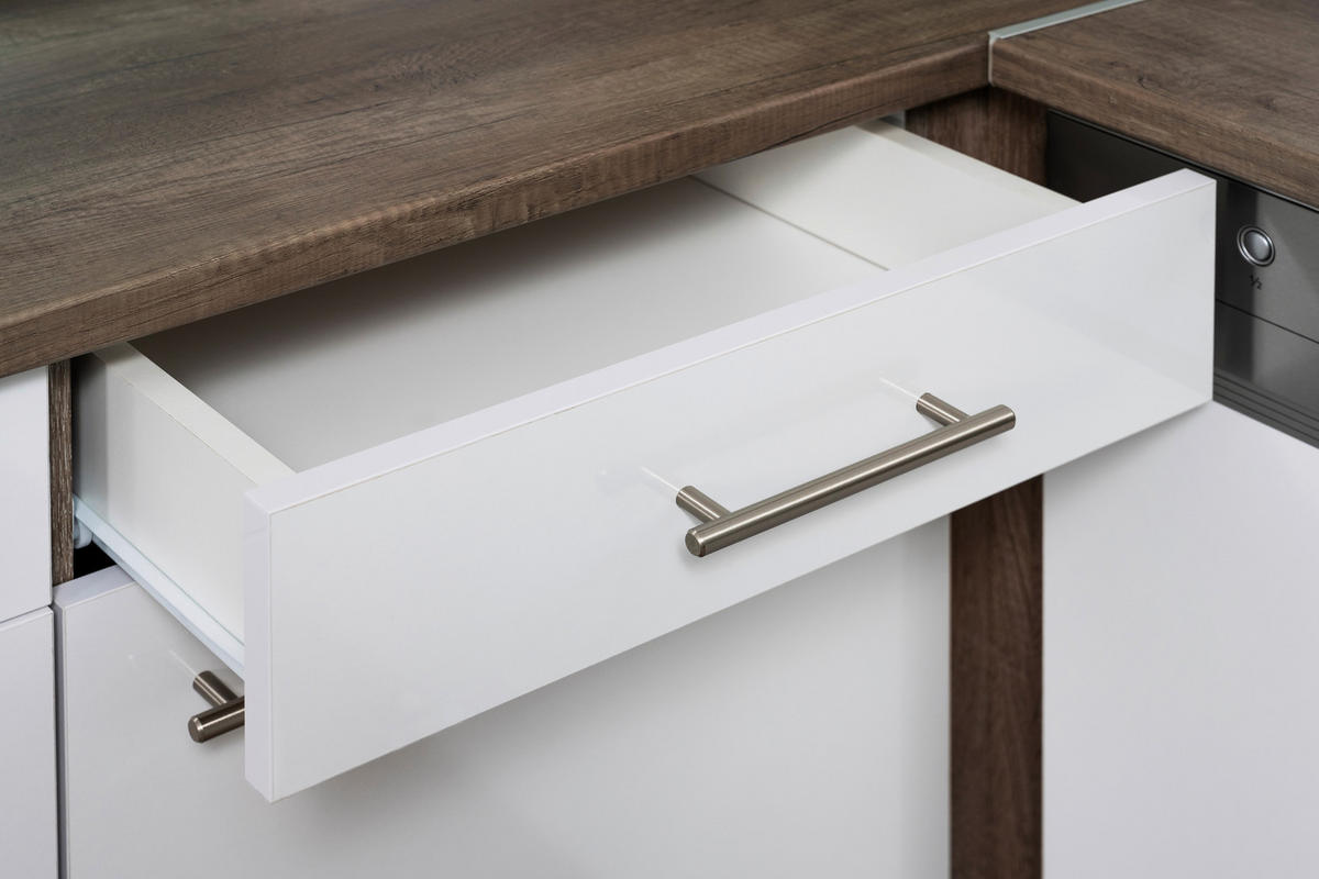 HÖRNKÖK 310/172 cm  i vit  - vit/ekfärgad, Basics, metall/trämaterial (310/172cm) - Respekta
