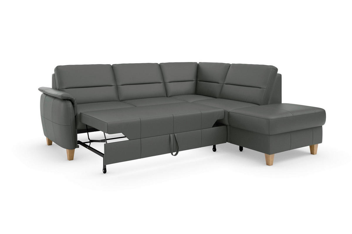 ECKSOFA PALMERA E in Echtleder Anthrazit  236/212 cm  - Eichefarben/Anthrazit, Basics, Leder/Holz (236/212cm) - Sit & More