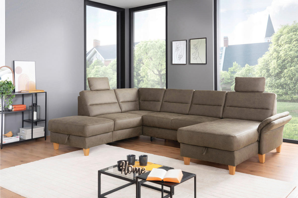 SEDACÍ SOUPRAVA, textil,  - tmavě hnědá/barvy dubu, Basics, dřevo/textil (213/303/162cm) - Cantus