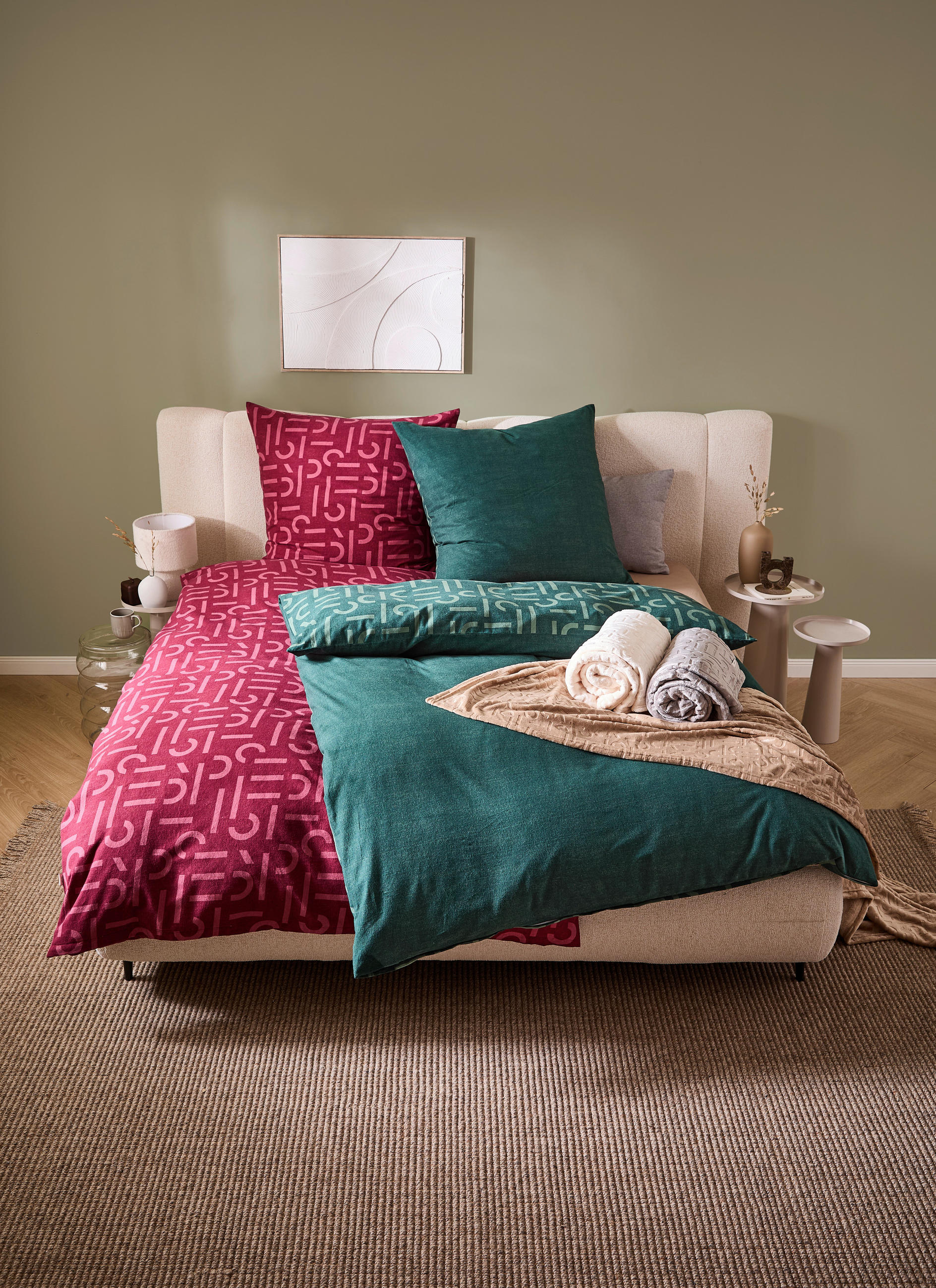 Thumbnail - Esprit Wendebettwäsche E-ScatterBig-F red, Rot, Textil, Schriftzug, 155x220 cm, Oeko-Tex® Standard 100, pflegeleicht, at...