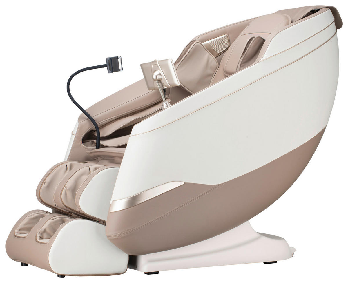 MASSAGESESSEL M Series  mit Lederlook Weiß, Hellbraun Relaxfunktion, Liegefunktion, Netzbetrieb, Massagefunktion, ausziehbare Fußstütze, automatische Rückholfunktion, Bluetooth-Lautsprecher, inklusive Armlehnen, Nackenkissen abnehmbar Rückenkissen, Nackenstütze, Sitzkissen, Relaxfunktion, Fußteilverstellung, Nackenkissen  - Hellbraun/Schwarz, KONVENTIONELL, Kunststoff/Textil (75,5/113/147,3cm) - Novel