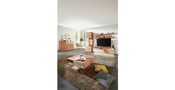 WOHNWAND Sonia  in Weiß, Buchefarben  274/206/54 cm  - Edelstahlfarben/Buchefarben, Design, Glas/Holz (274/206/54cm) - Valnatura