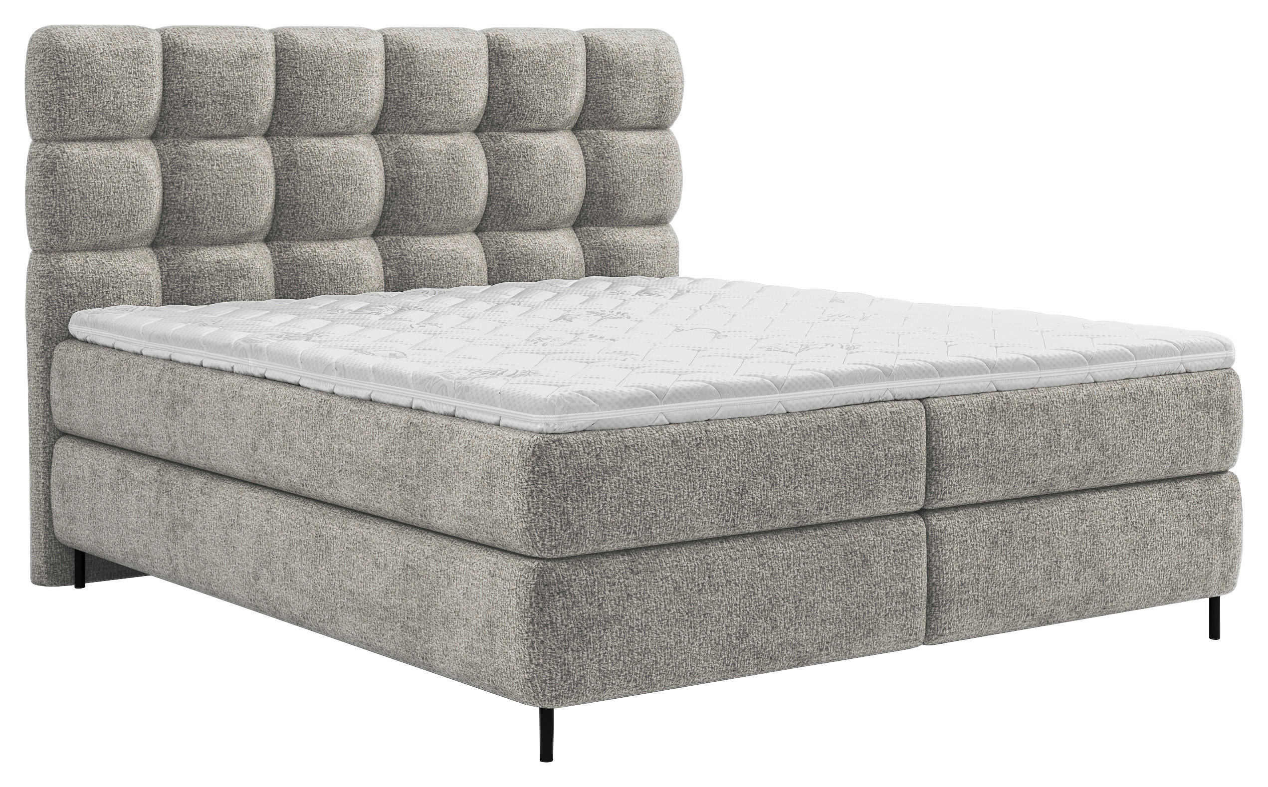 BOXSPRINGBETT 180/200 cm,  in Taupe, gepolstertes Kopfteil, Topper, Matratzen, H2 + H3 = mittel + fest  - Taupe/Schwarz, Trend, Textil/Metall (180/200cm) - Esposa