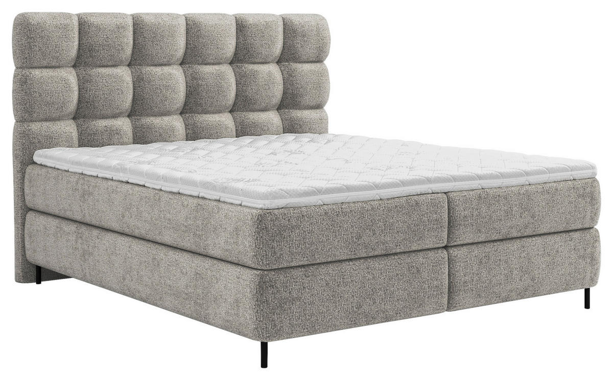 BOXSPRINGBETT 180/200 cm,  in Taupe, gepolstertes Kopfteil, Topper, Matratzen, H2 + H3 = mittel + fest  - Taupe/Schwarz, Trend, Textil/Metall (180/200cm) - Esposa