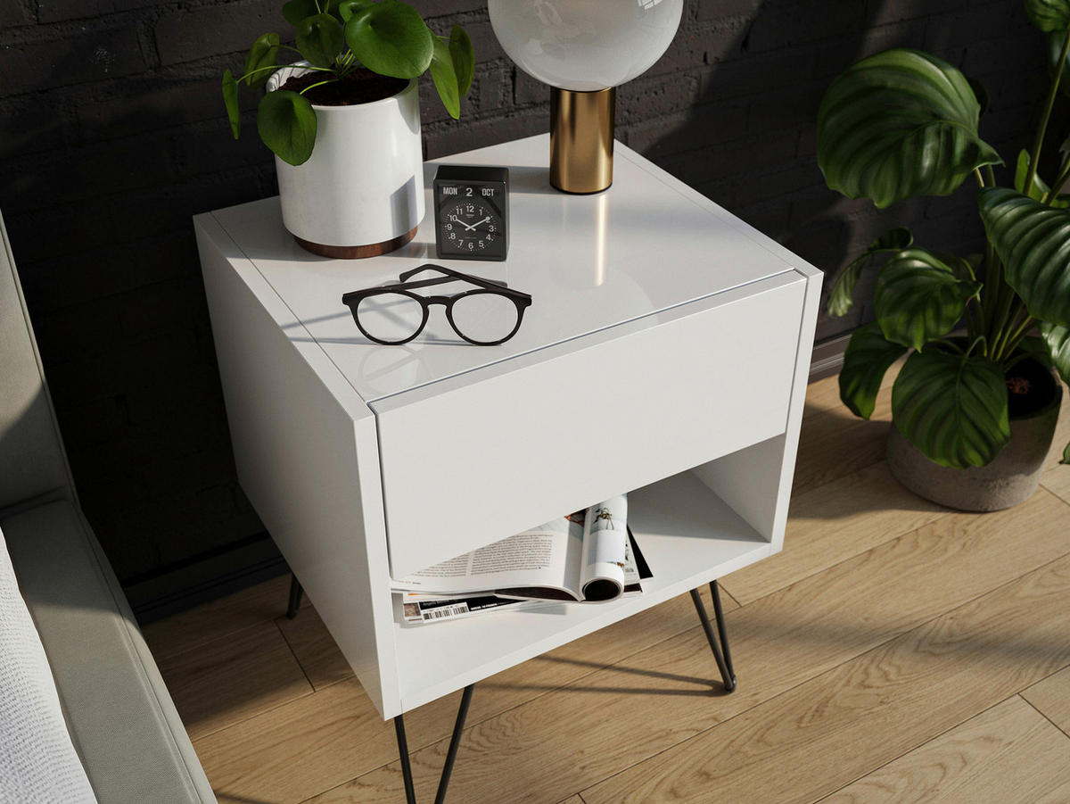 NACHTTISCH 41,2/50/35,6 cm  - Weiß Hochglanz/Schwarz, Basics, Holzwerkstoff/Metall (41,2/50/35,6cm) - MID.YOU