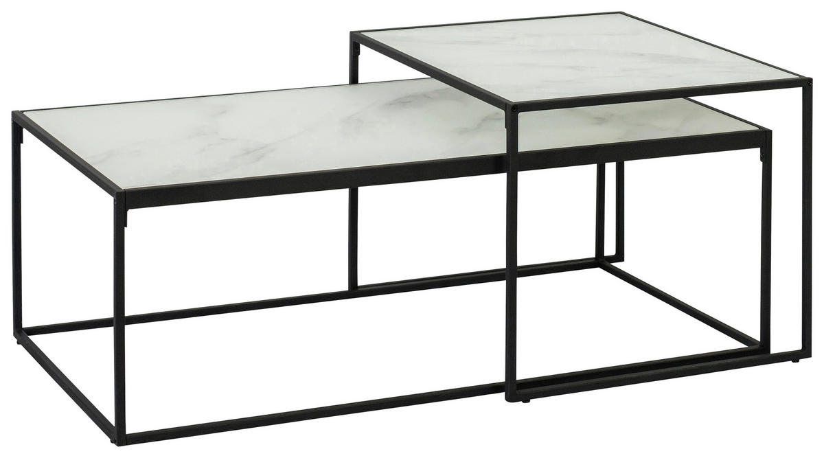 COUCHTISCHSET Kristallglas 50-100/50-55/35-43 cm rechteckig Schwarz, Weiß  - Schwarz/Weiß, Design, Glas/Metall (50-100/50-55/35-43cm) - Carryhome