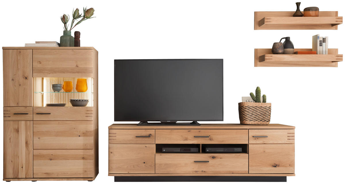 WOHNWAND  in Eichefarben  340/167/50 cm  - Eichefarben/Anthrazit, Design, Glas/Holz (340/167/50cm) - Livetastic