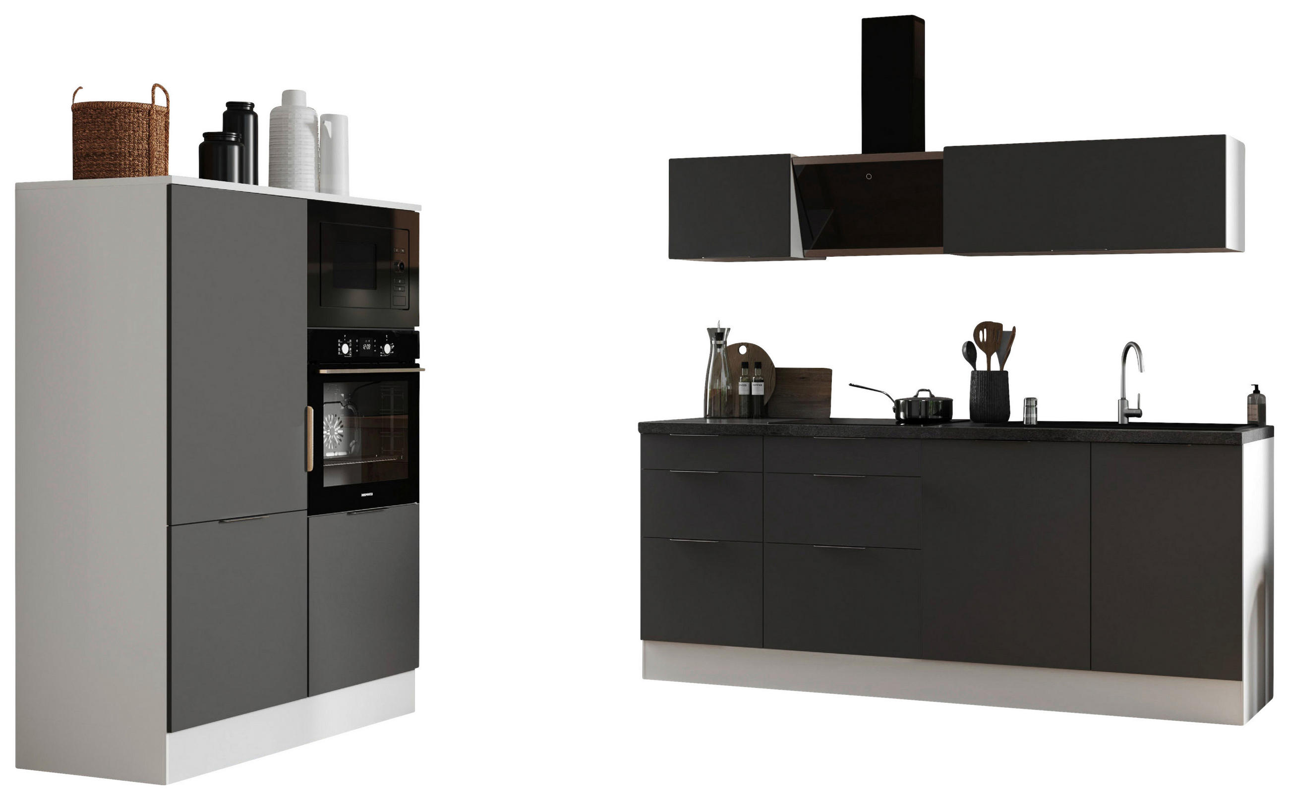 KÜCHENBLOCK 370 cm   in Grau, Weiß  - Weiß/Grau, LIFESTYLE, Holzwerkstoff/Metall (370cm) - Respekta