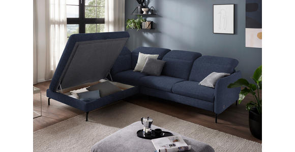 ECKSOFA in Flachgewebe Dunkelblau 233/299-313 cm - Schwarz/Dunkelblau, Design, Textil/Metall (233/299-313cm) - Dieter Knoll