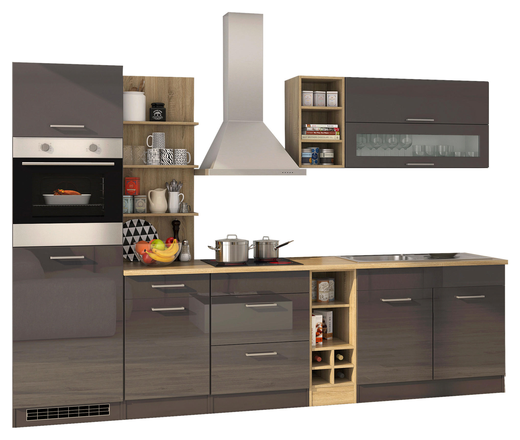 KÜCHENLEERBLOCK 300 cm   in Graphitfarben  - Silberfarben/Graphitfarben, MODERN, Holzwerkstoff/Metall (300cm) - Held